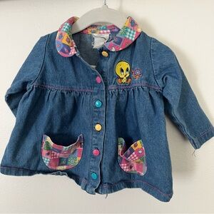 Warner Bros. Tweety Denim Button-Down Jacket with Colorful Trim
